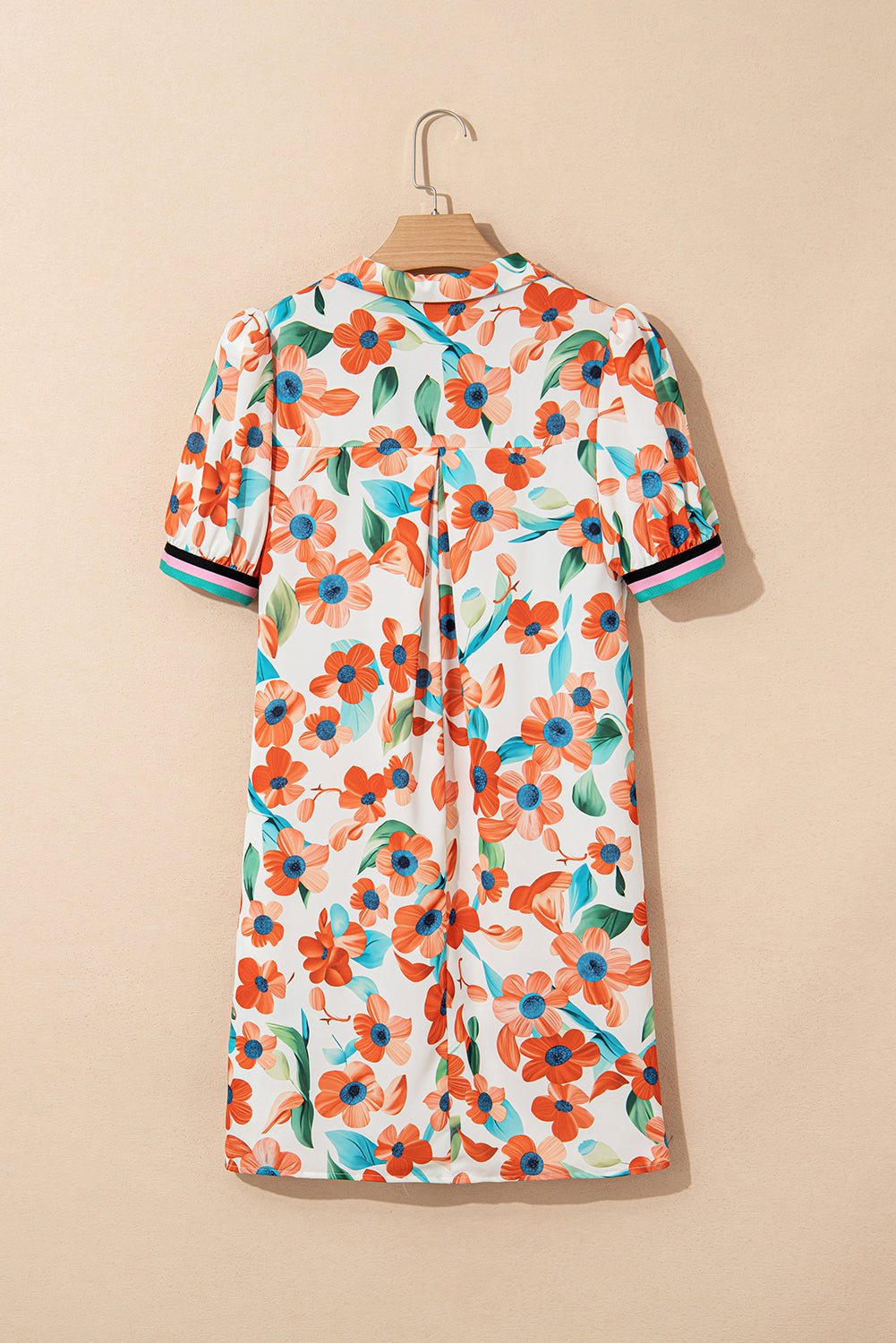 Floral Contrast Trim Split Neck Mini Dress - Rooted & Reckless Co.