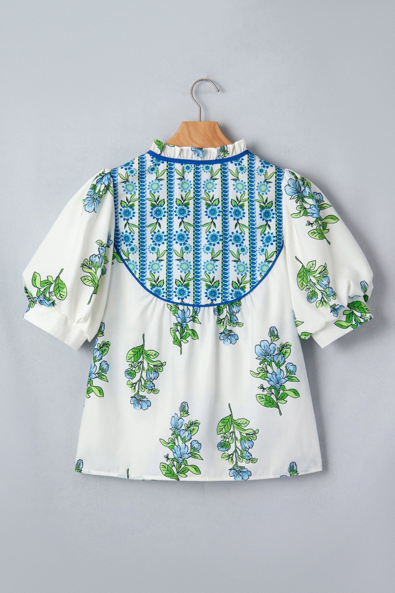 Floral Contrast Trim Tie Neck Blouse - Rooted & Reckless Co.