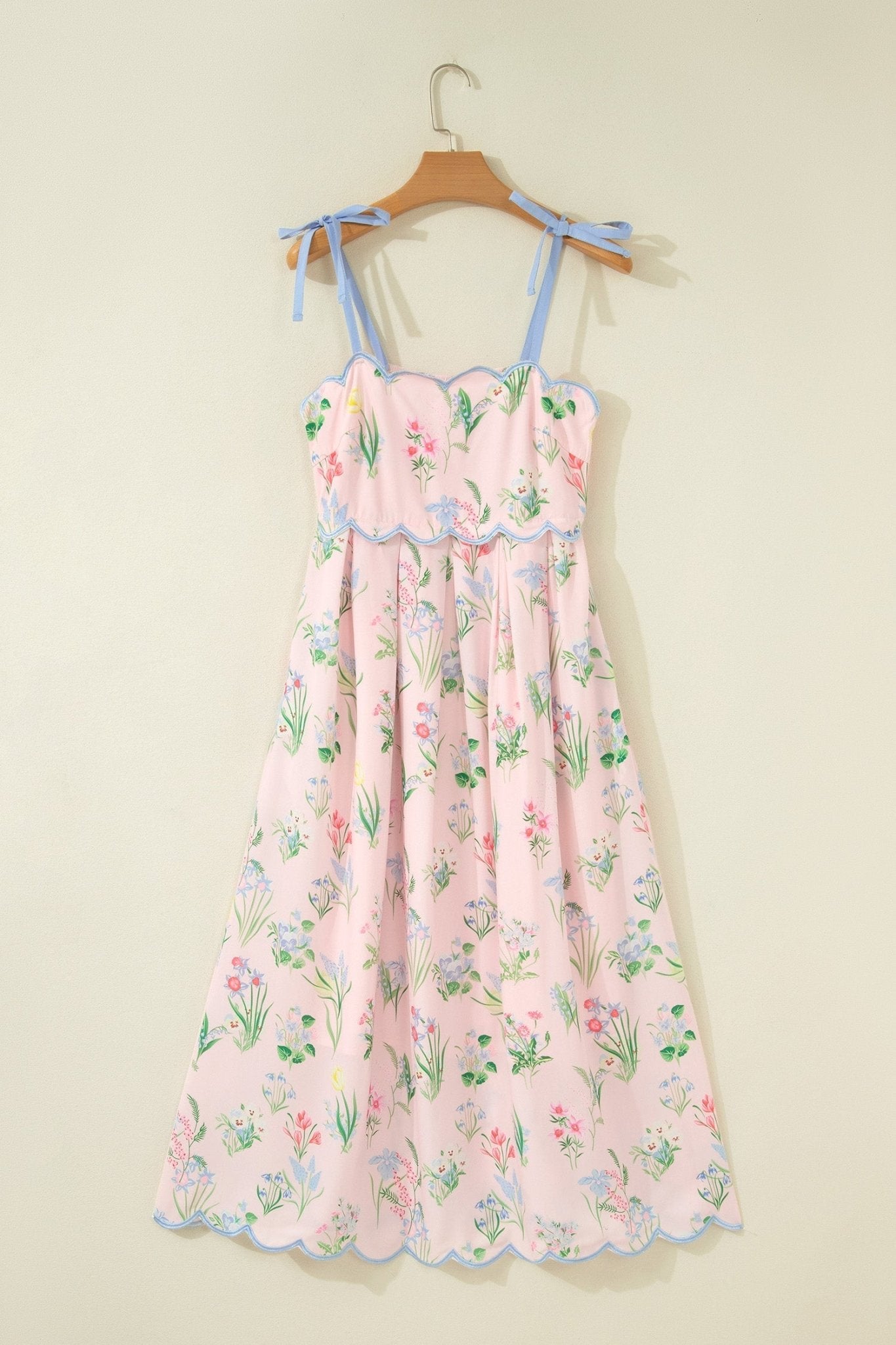 Floral Contrast Trim Tie Strap Midi Dress - Rooted & Reckless Co.