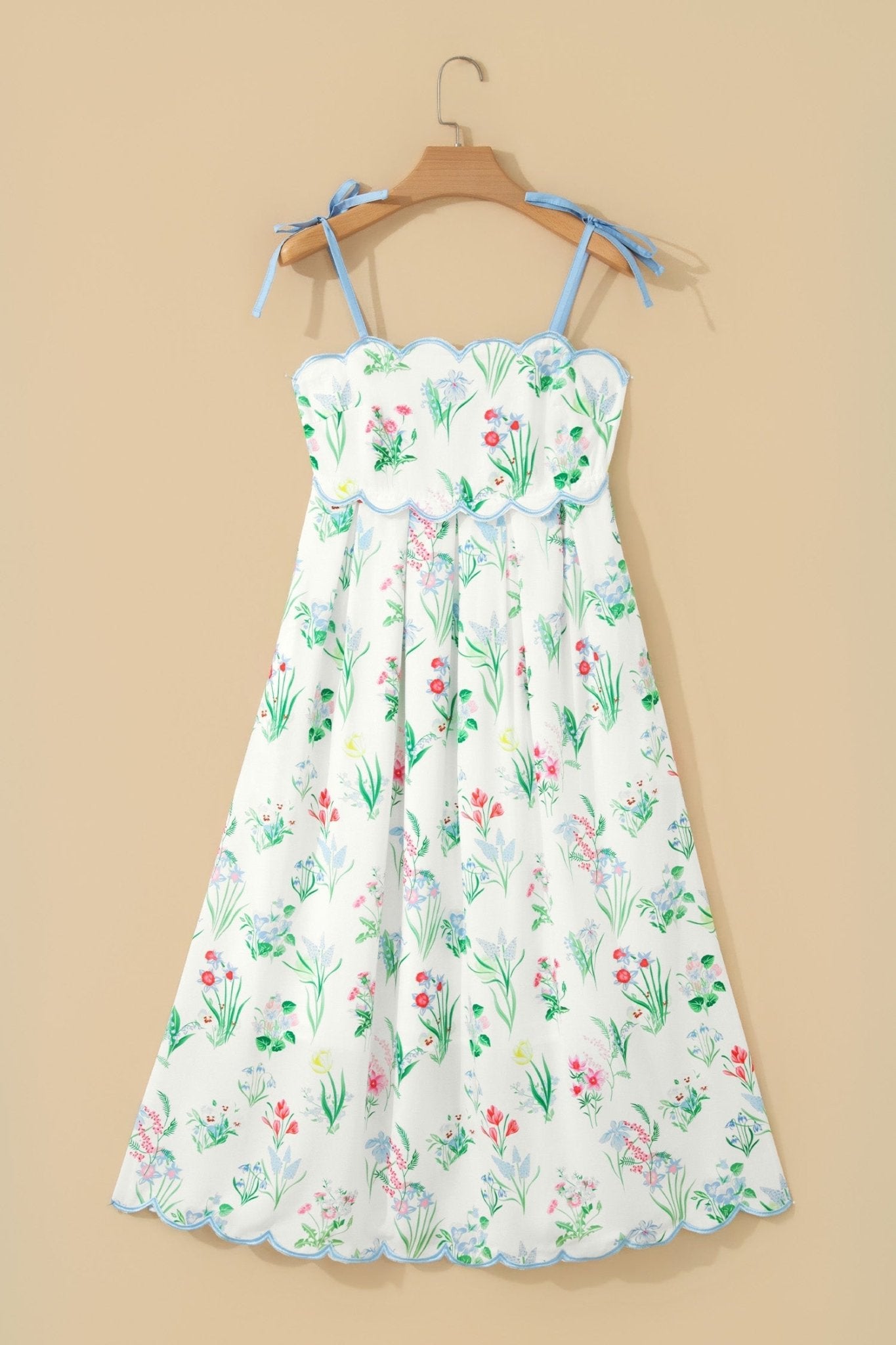 Floral Contrast Trim Tie Strap Midi Dress - Rooted & Reckless Co.