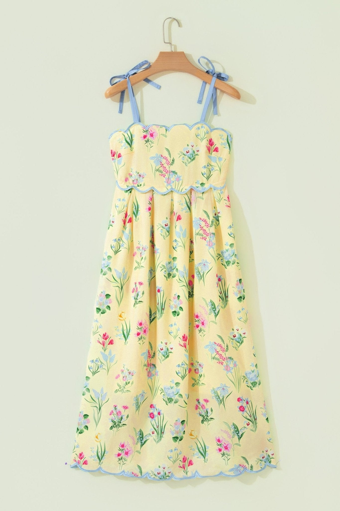 Floral Contrast Trim Tie Strap Midi Dress - Rooted & Reckless Co.