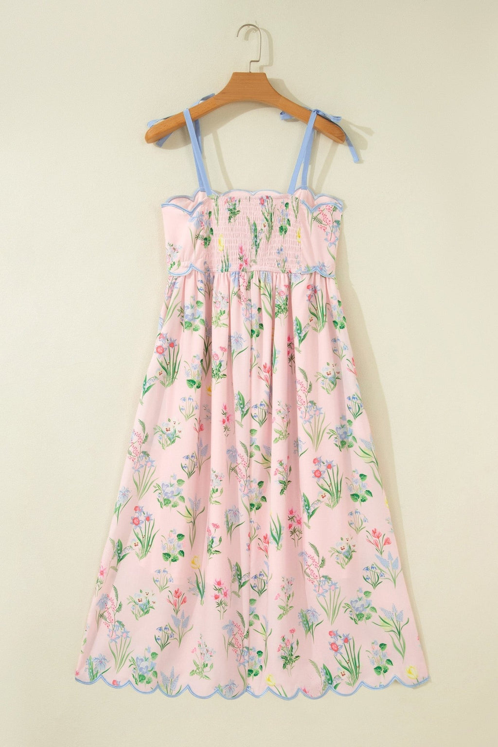 Floral Contrast Trim Tie Strap Midi Dress - Rooted & Reckless Co.