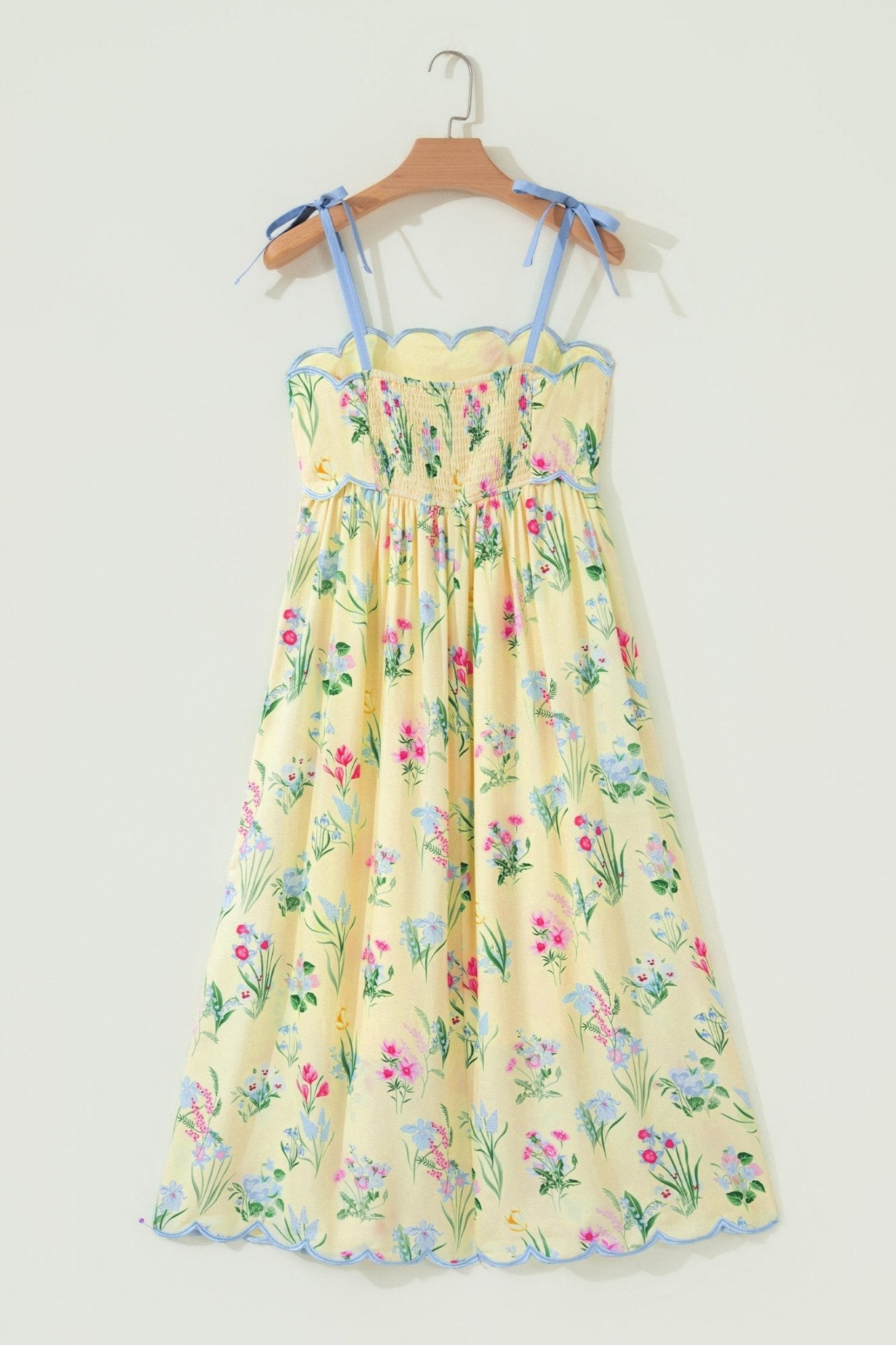 Floral Contrast Trim Tie Strap Midi Dress - Rooted & Reckless Co.