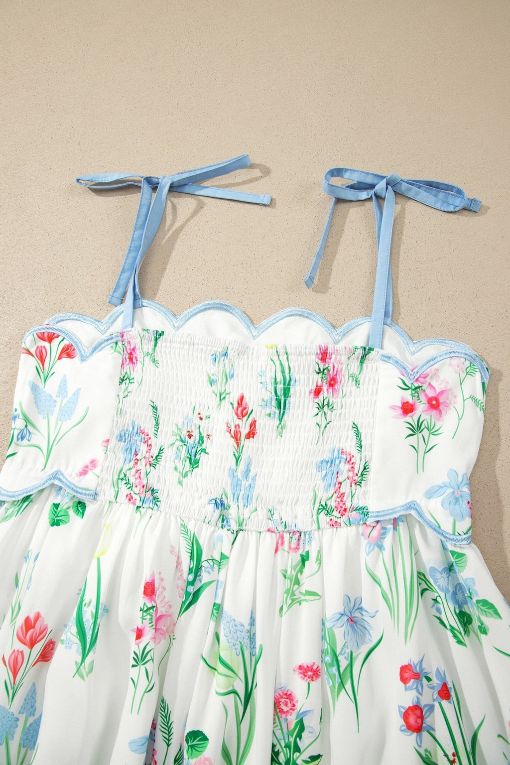 Floral Contrast Trim Tie Strap Midi Dress - Rooted & Reckless Co.