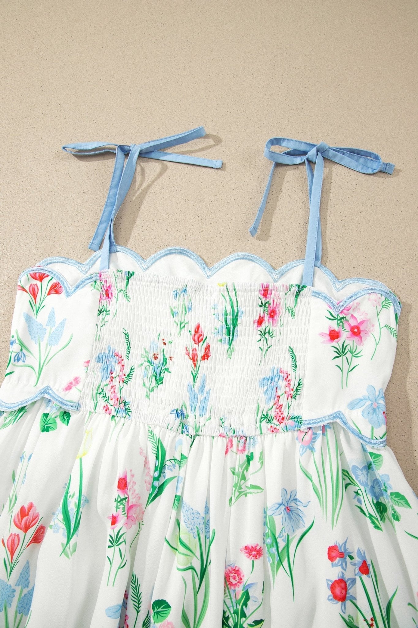 Floral Contrast Trim Tie Strap Midi Dress - Rooted & Reckless Co.