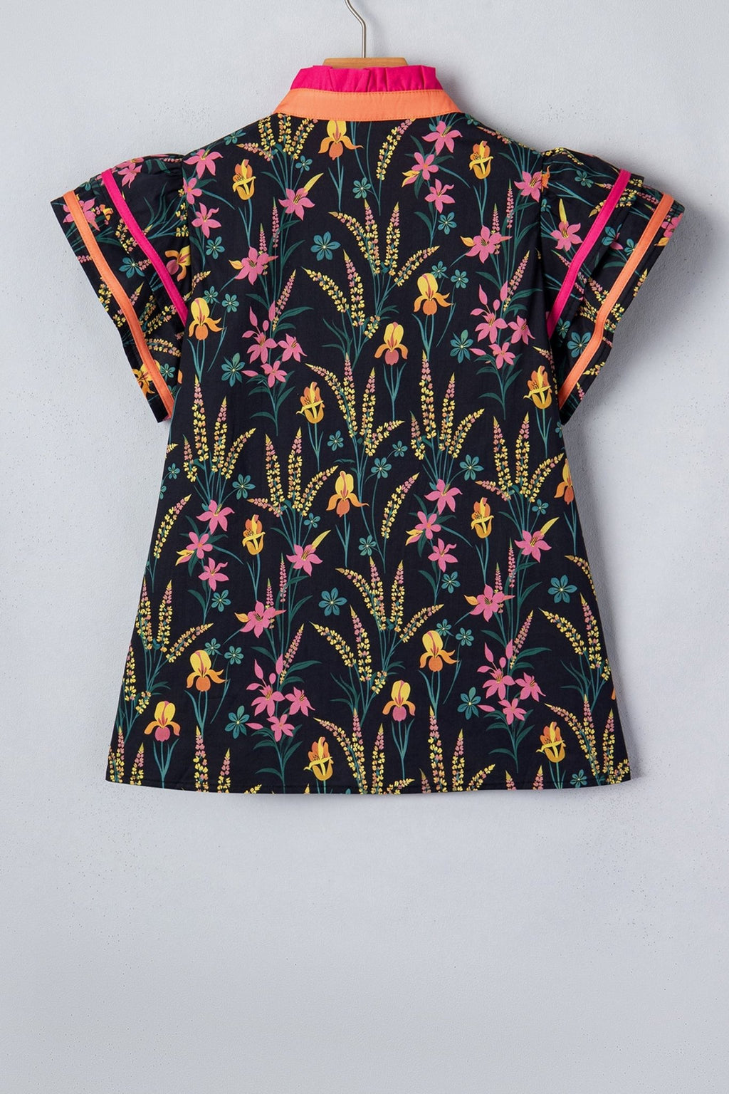 Floral Contrast Trim Tiered Ruffle Short Sleeve Blouse - Rooted & Reckless Co.