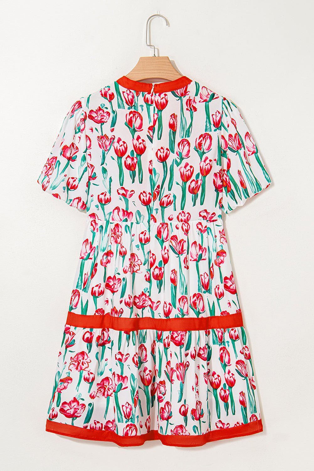 Floral Contrast Trim V-Neck Babydoll Dress - Rooted & Reckless Co.