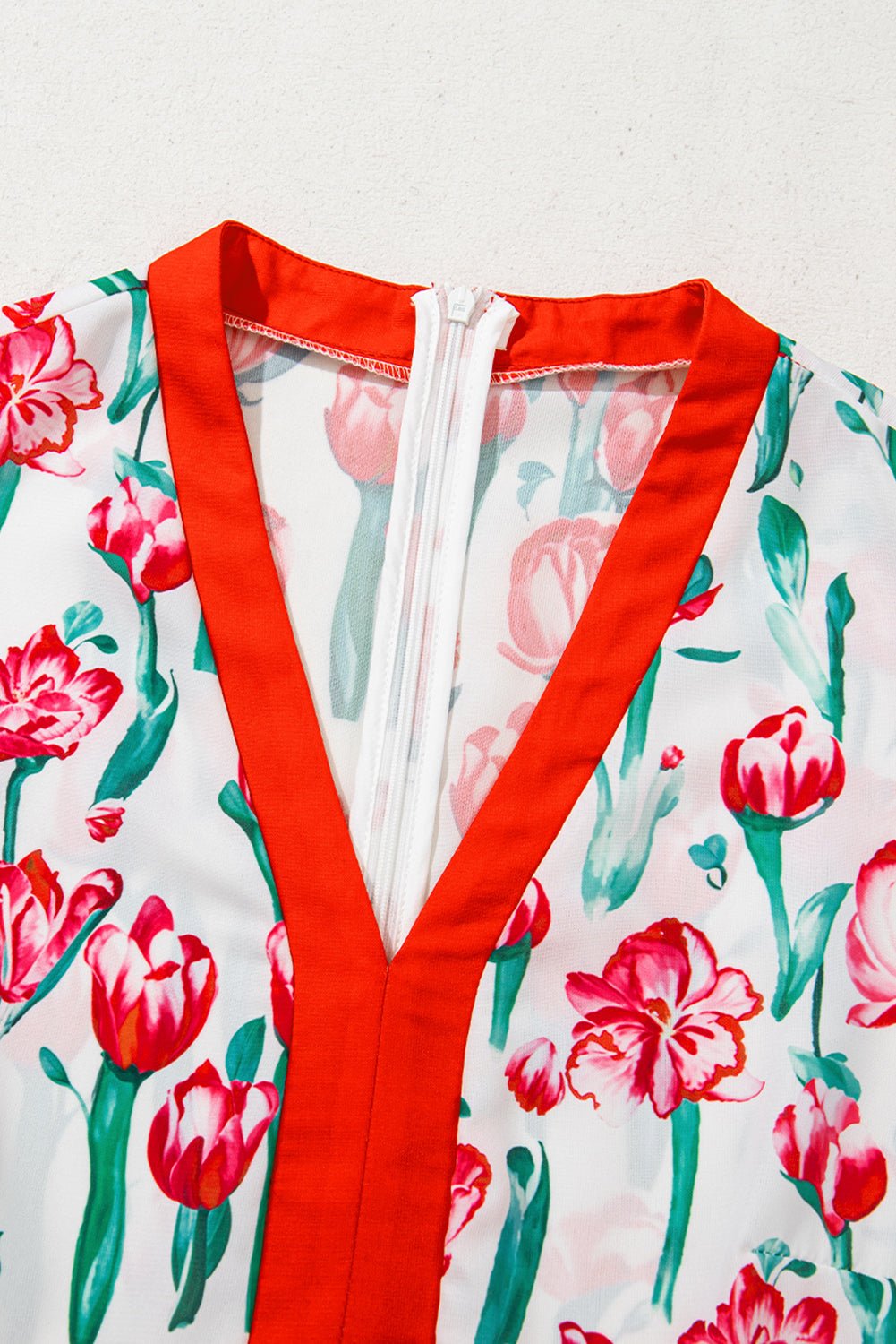 Floral Contrast Trim V-Neck Babydoll Dress - Rooted & Reckless Co.