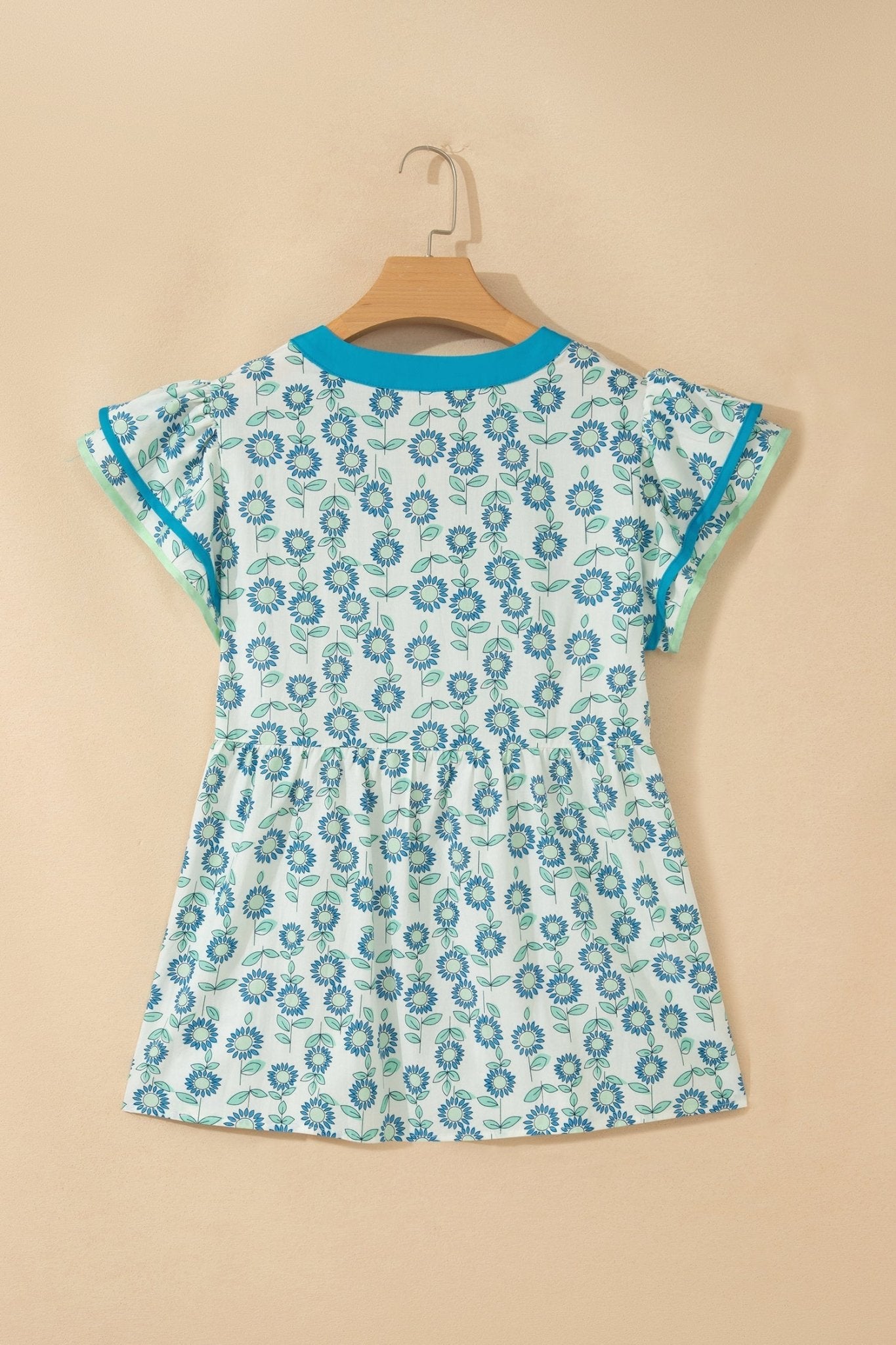 Floral Contrast Trim V-Neck Flutter Sleeve Blouse - Rooted & Reckless Co.