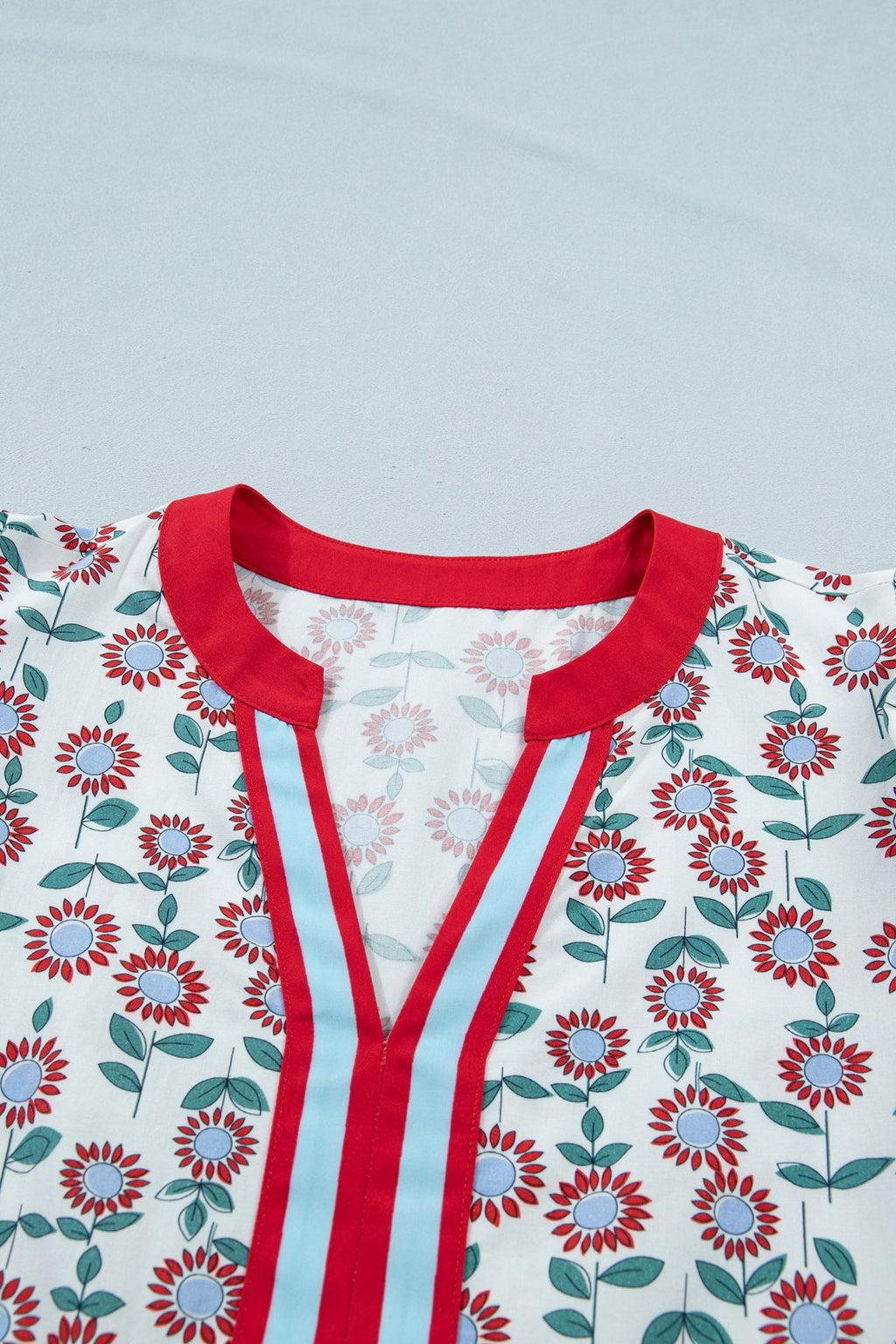 Floral Contrast Trim V-Neck Flutter Sleeve Blouse - Rooted & Reckless Co.