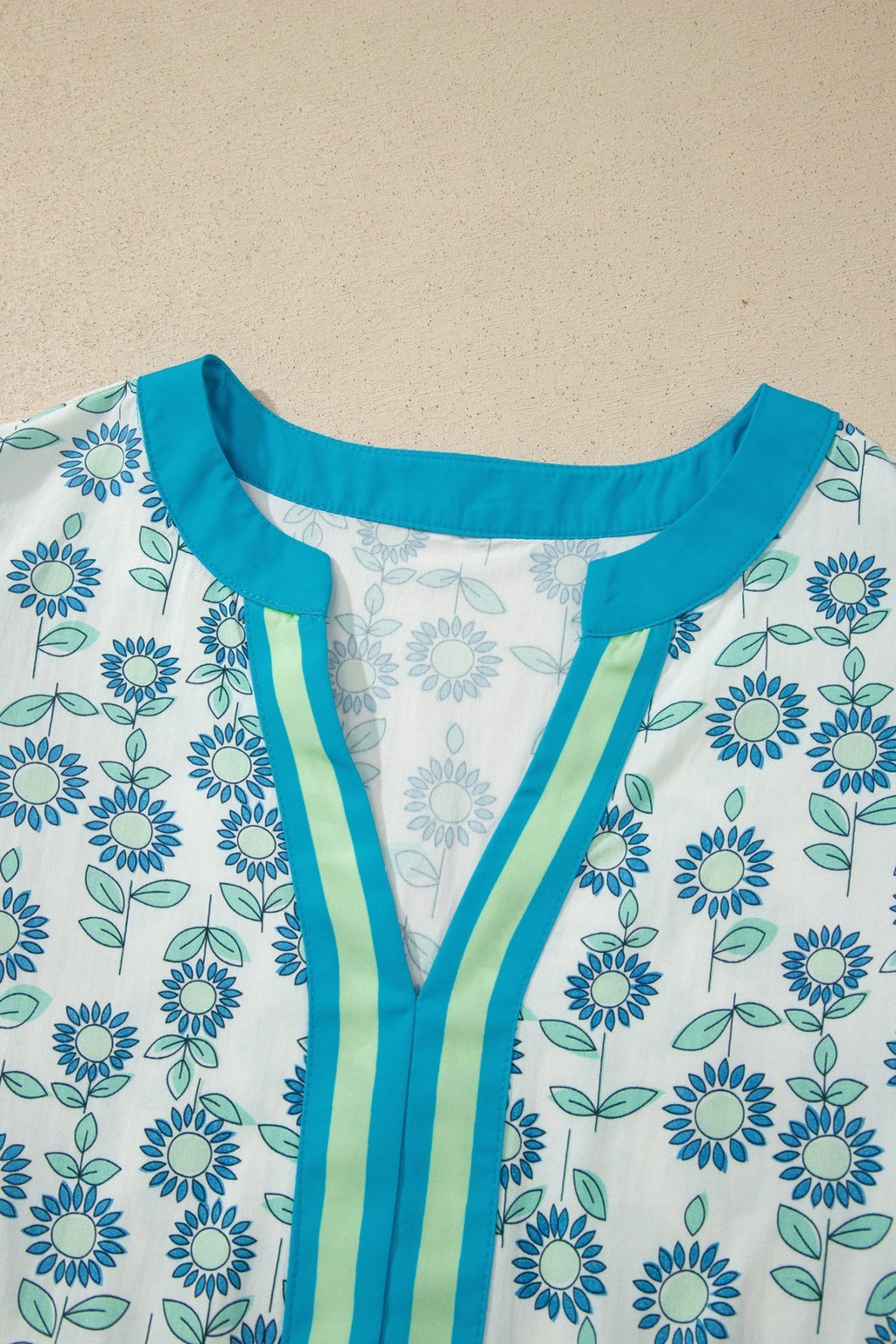 Floral Contrast Trim V-Neck Flutter Sleeve Blouse - Rooted & Reckless Co.