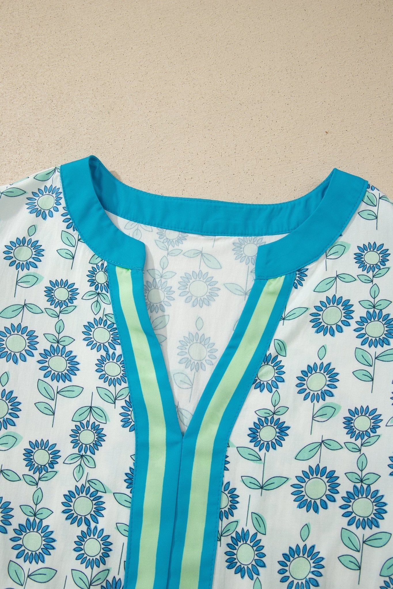 Floral Contrast Trim V-Neck Flutter Sleeve Blouse - Rooted & Reckless Co.