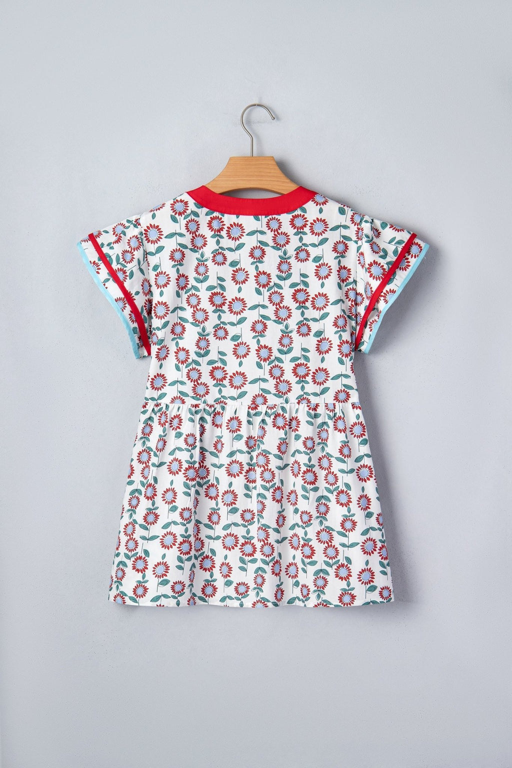 Floral Contrast Trim V-Neck Flutter Sleeve Blouse - Rooted & Reckless Co.