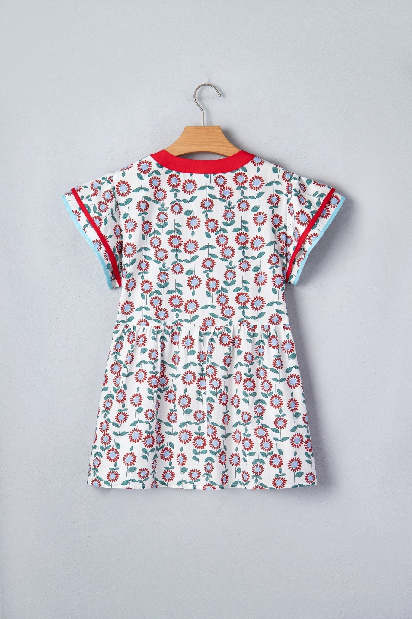 Floral Contrast Trim V-Neck Flutter Sleeve Blouse - Rooted & Reckless Co.