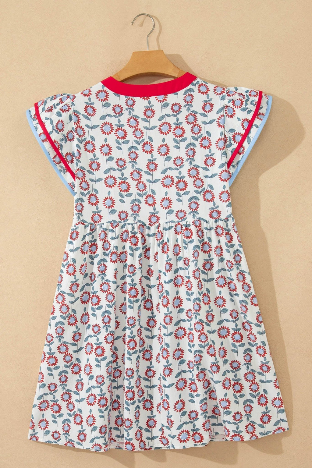 Floral Contrast Trim V-Neck Flutter Sleeve Mini Dress - Rooted & Reckless Co.