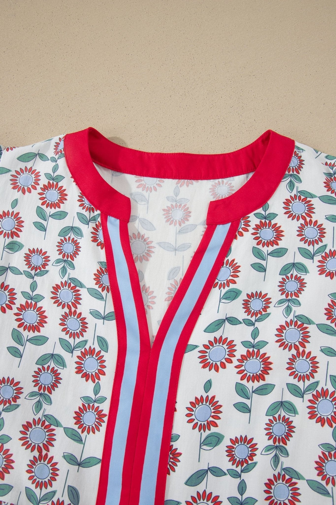 Floral Contrast Trim V-Neck Flutter Sleeve Mini Dress - Rooted & Reckless Co.
