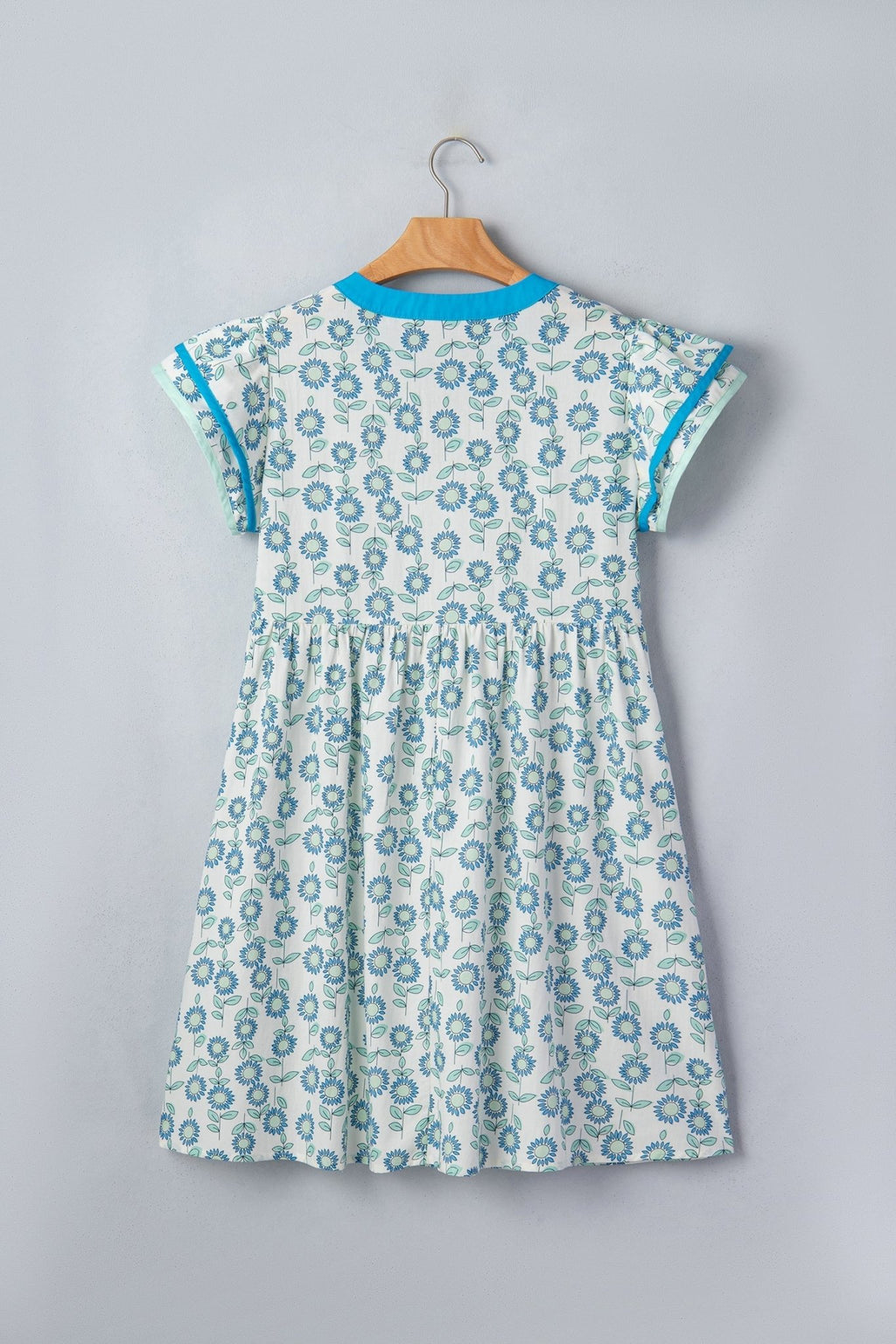 Floral Contrast Trim V-Neck Flutter Sleeve Mini Dress - Rooted & Reckless Co.