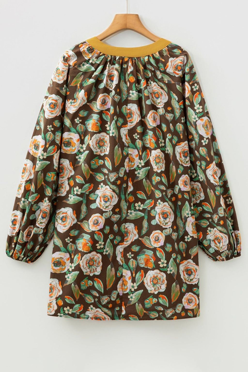 Floral Contrast Trim V-Neck Long Sleeve Pocketed Dress - Rooted & Reckless Co.