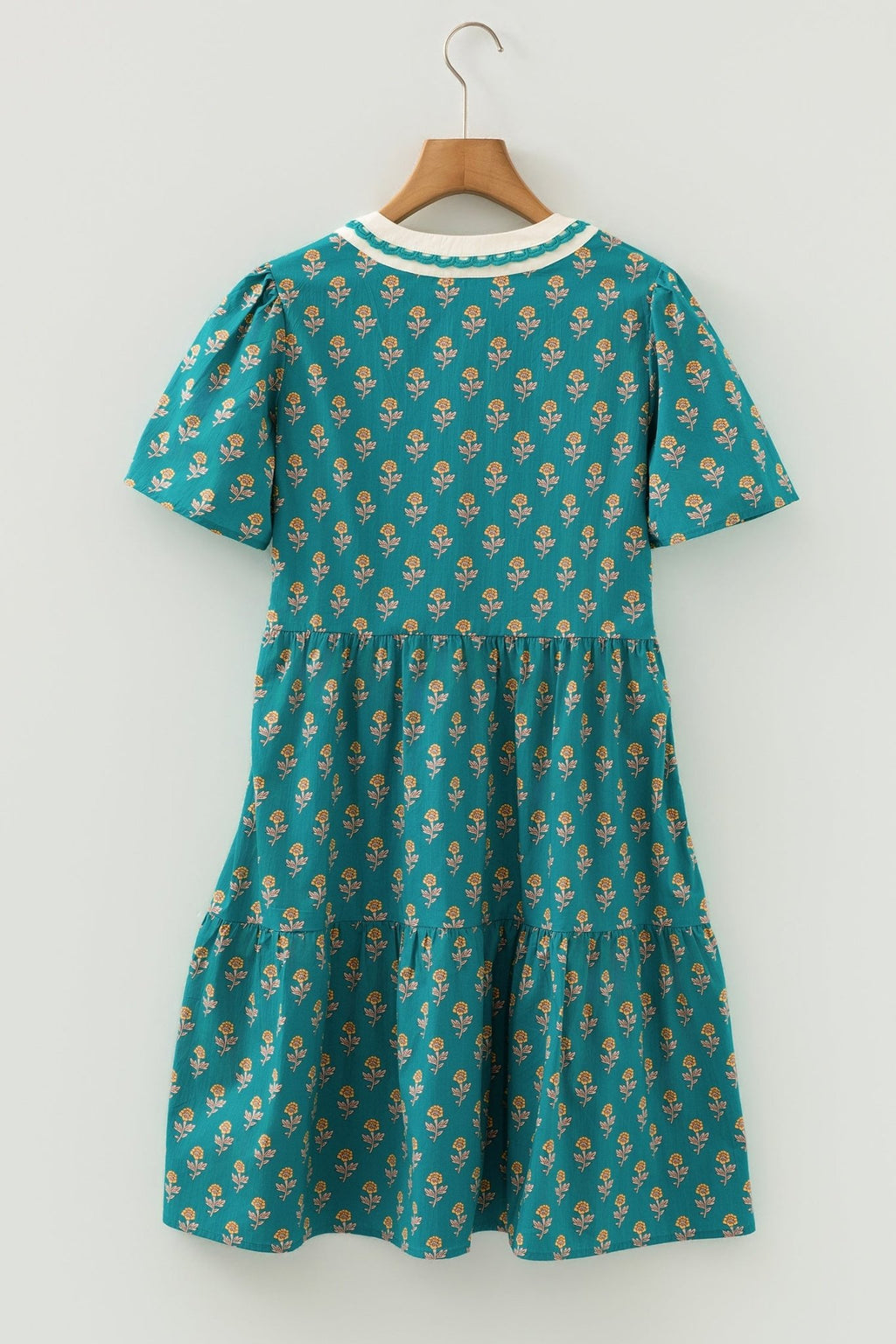 Floral Contrast Trim V-Neck Short Sleeve Dress - Rooted & Reckless Co.