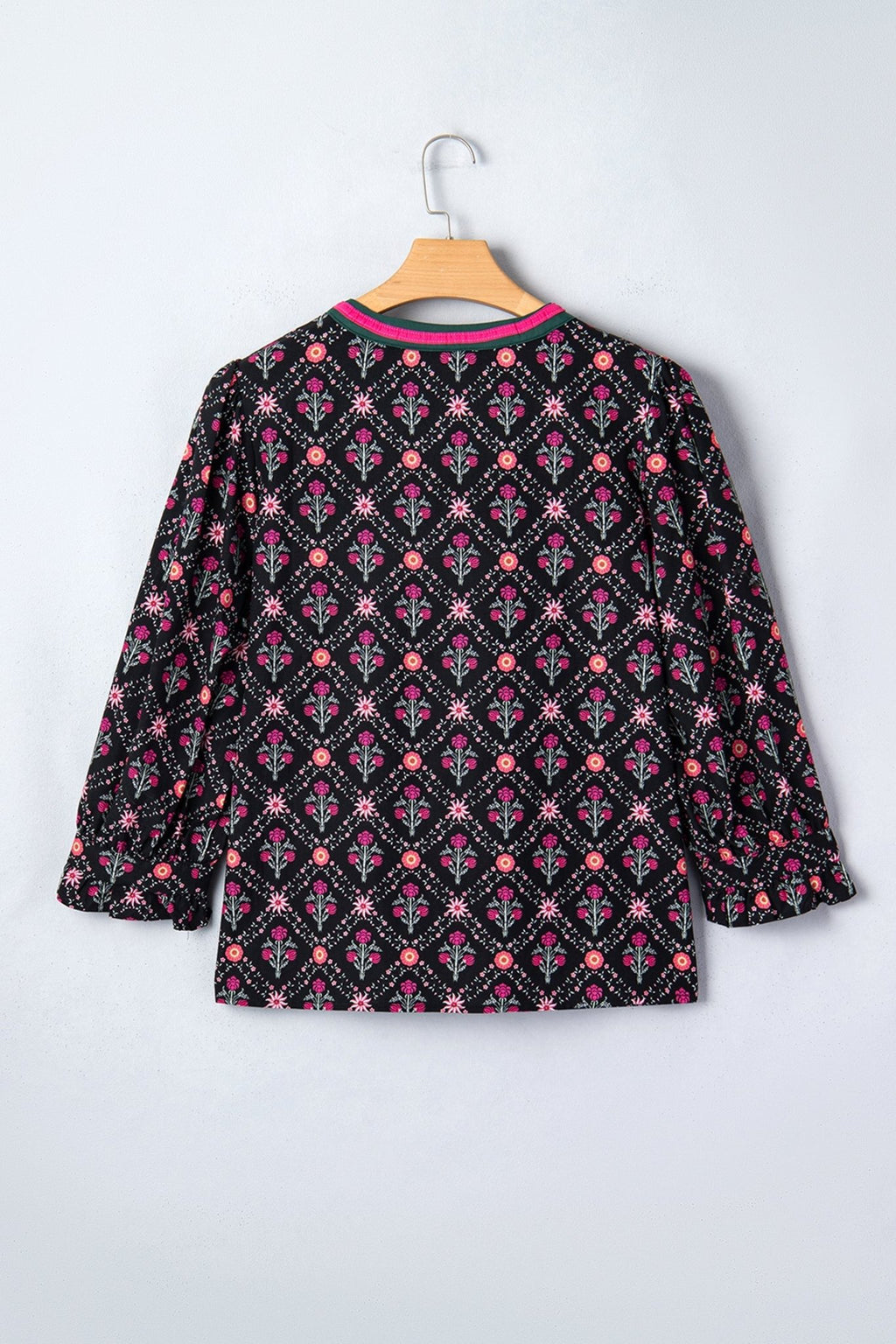 Floral Contrast V-Neck 3/4 Sleeve Blouse - Rooted & Reckless Co.