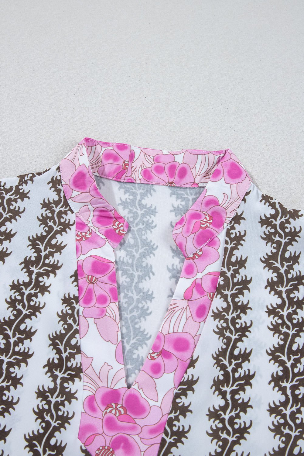 Floral Contrast V-Neck 3/4 Sleeve Dress - Rooted & Reckless Co.