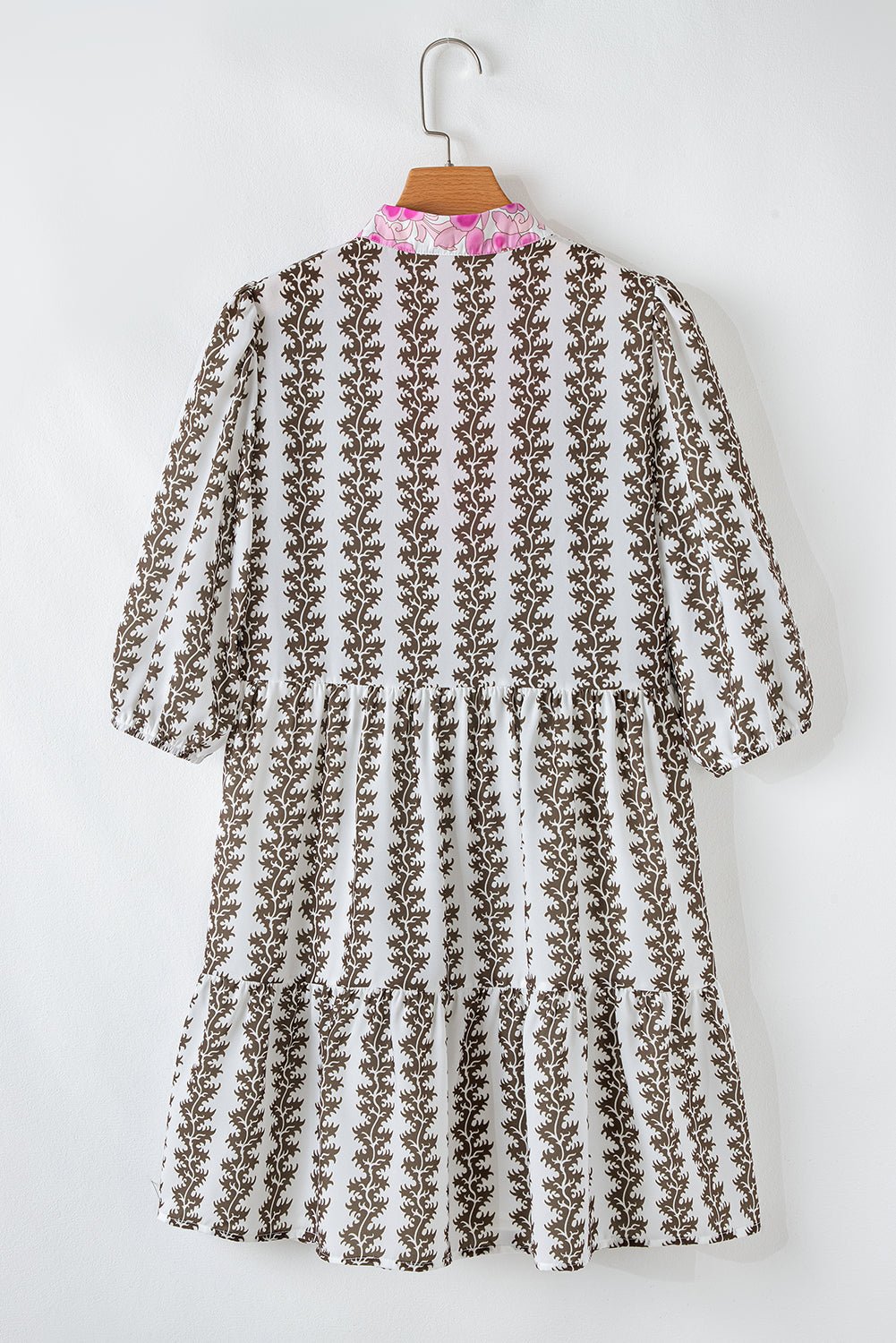 Floral Contrast V-Neck 3/4 Sleeve Dress - Rooted & Reckless Co.