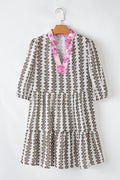 Floral Contrast V-Neck 3/4 Sleeve Dress - Rooted & Reckless Co.