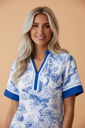 Floral Contrast V-Neck Raglan Sleeve Blouse - Rooted & Reckless Co.