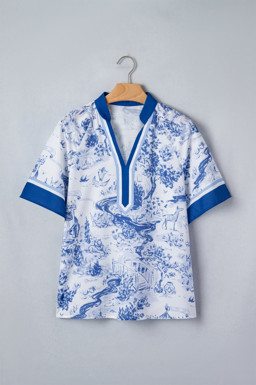 Floral Contrast V-Neck Raglan Sleeve Blouse - Rooted & Reckless Co.