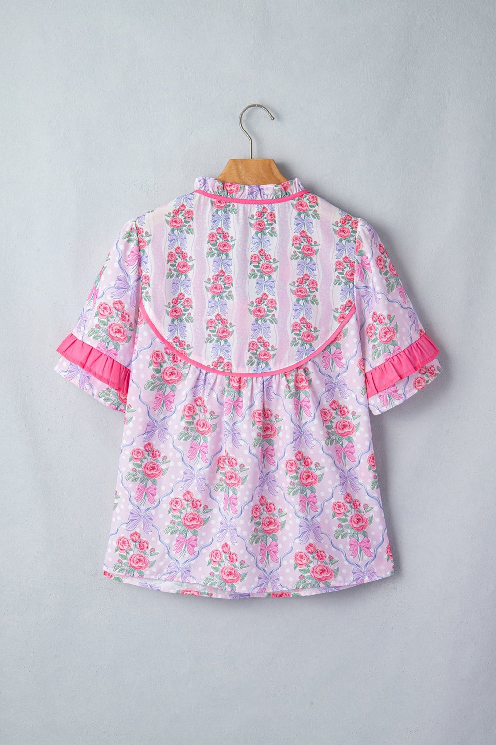 Floral Coquette Bow Ruffle Short Sleeve Blouse - Rooted & Reckless Co.