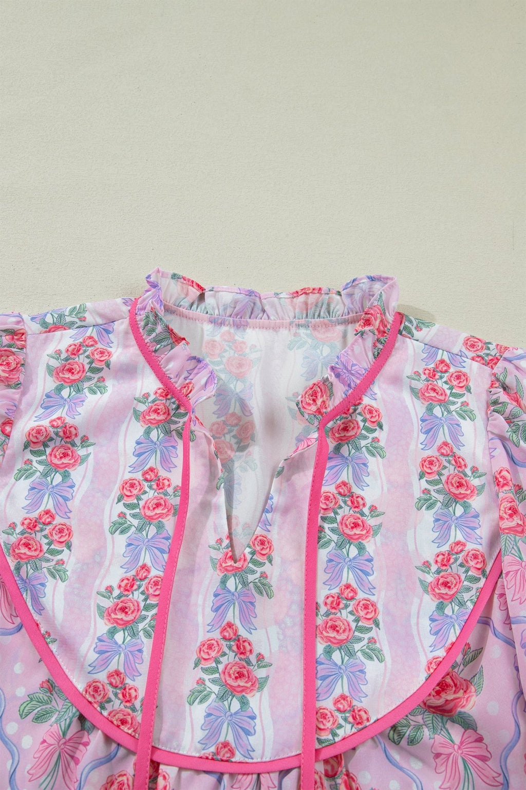 Floral Coquette Bow Ruffle Short Sleeve Blouse - Rooted & Reckless Co.