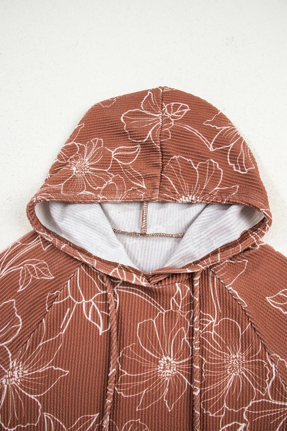 Floral Corded Knit Drawstring Kangaroo Pocket Hoodie - Rooted & Reckless Co.