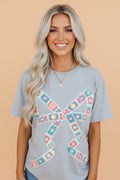 Floral Crochet Ribbon Bow Patched T-Shirt - Rooted & Reckless Co.