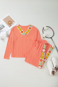 Floral Crochet Trim Textured Top and Pants Set - Rooted & Reckless Co.
