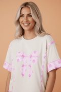 Floral Daisy Bow Patchwork Short Sleeve T-Shirt - Rooted & Reckless Co.