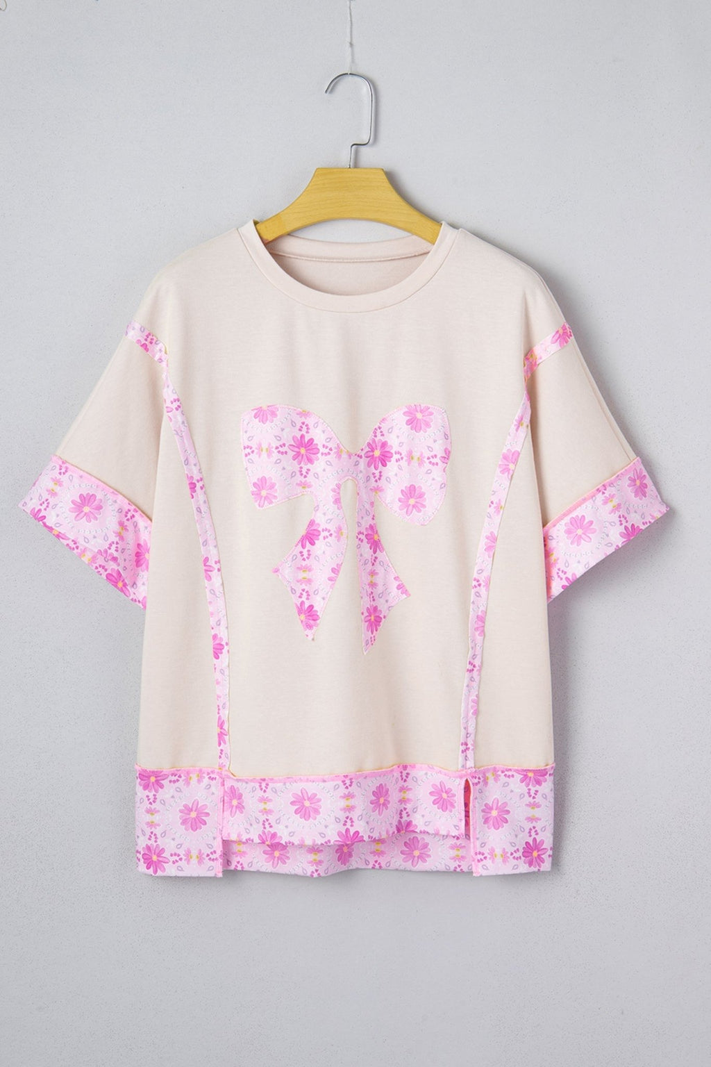 Floral Daisy Bow Patchwork Short Sleeve T-Shirt - Rooted & Reckless Co.