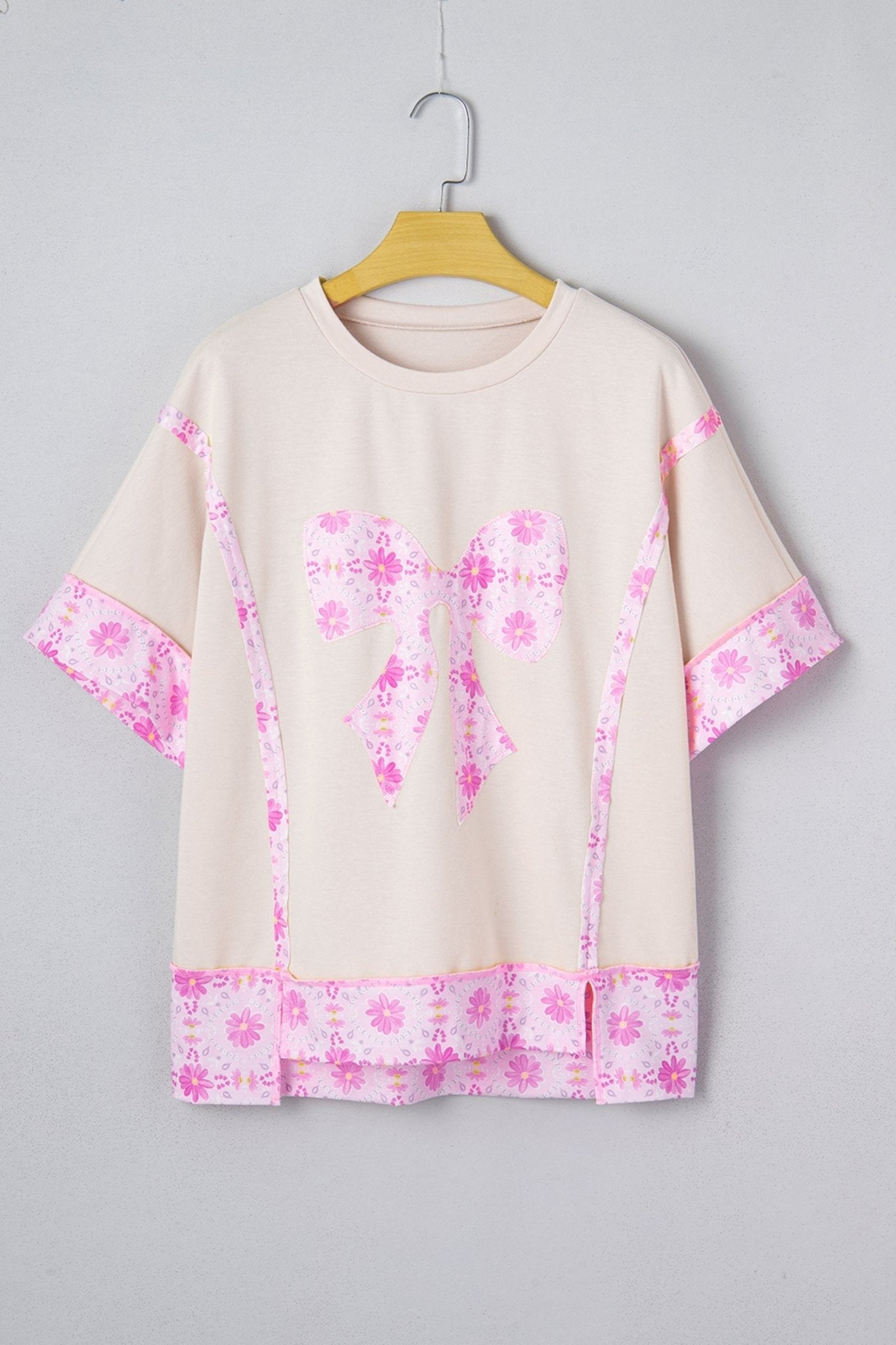 Floral Daisy Bow Patchwork Short Sleeve T-Shirt - Rooted & Reckless Co.