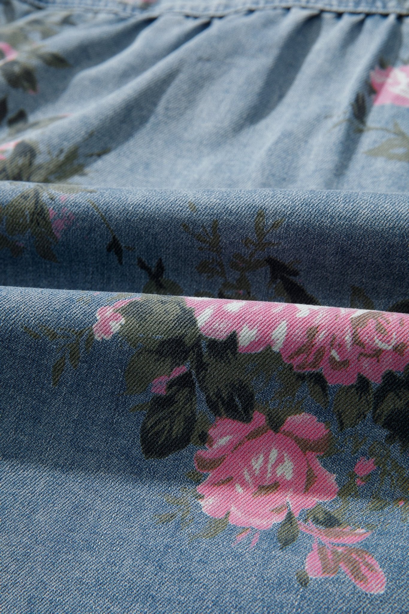Floral Denim 3/4 Sleeve Buttoned Shirt - Rooted & Reckless Co.