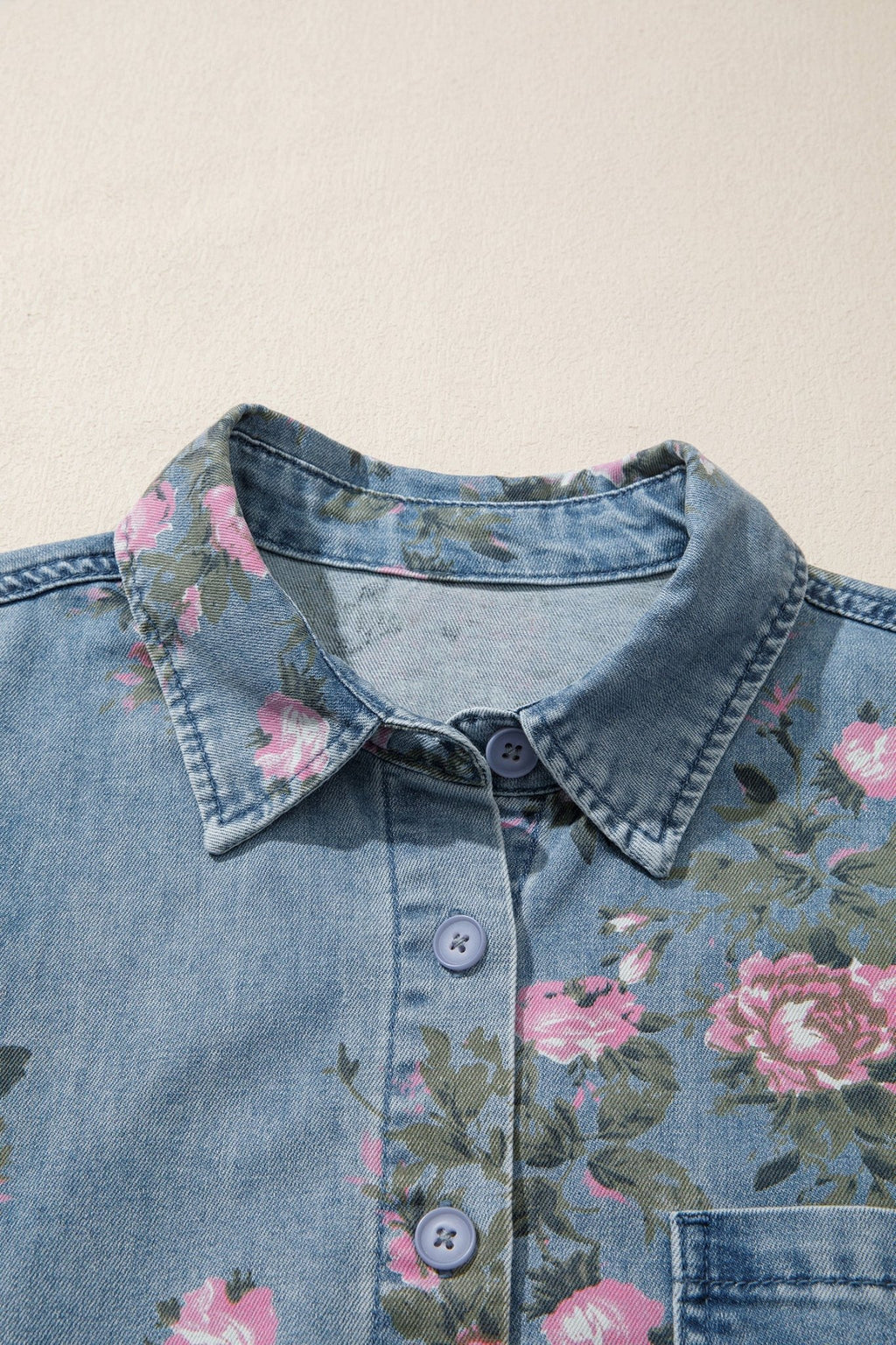 Floral Denim 3/4 Sleeve Buttoned Shirt - Rooted & Reckless Co.