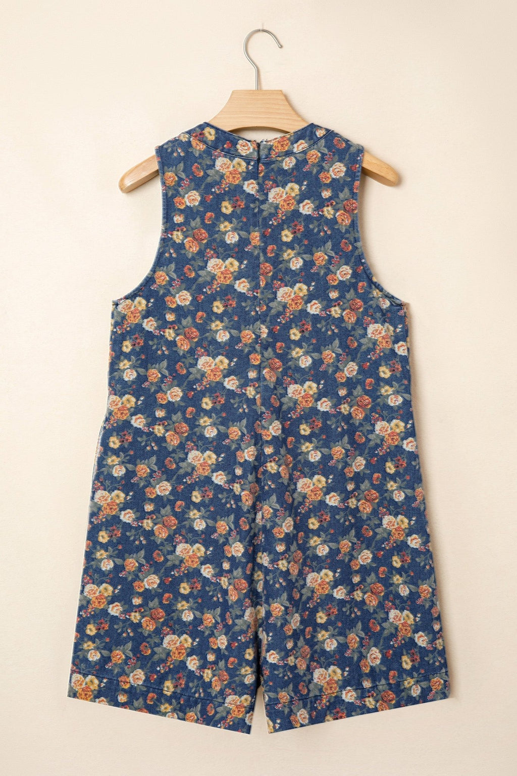 Floral Denim Bow Tie V-Neck Romper - Rooted & Reckless Co.