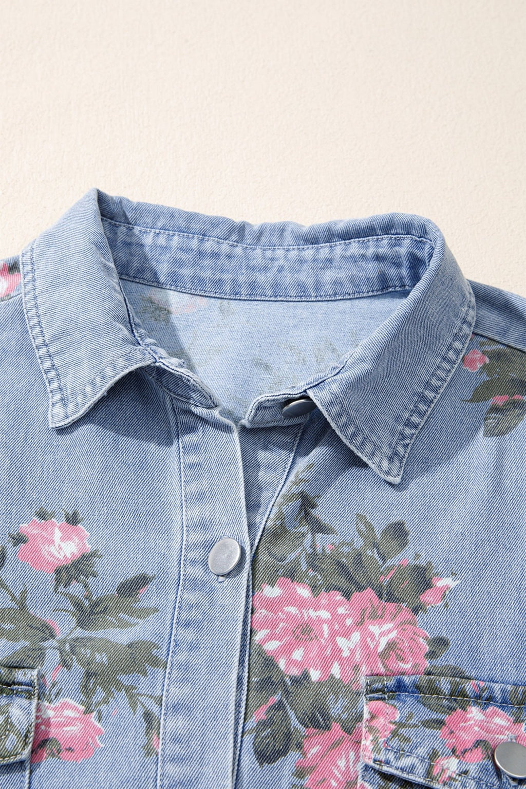 Floral Denim Cuffed Short Sleeve Buttoned Dress - Rooted & Reckless Co.