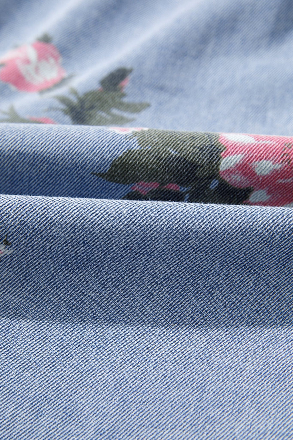 Floral Denim Cuffed Short Sleeve Buttoned Dress - Rooted & Reckless Co.