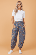 Floral Denim Elastic Waist Pocketed Barrel Jeans - Rooted & Reckless Co.