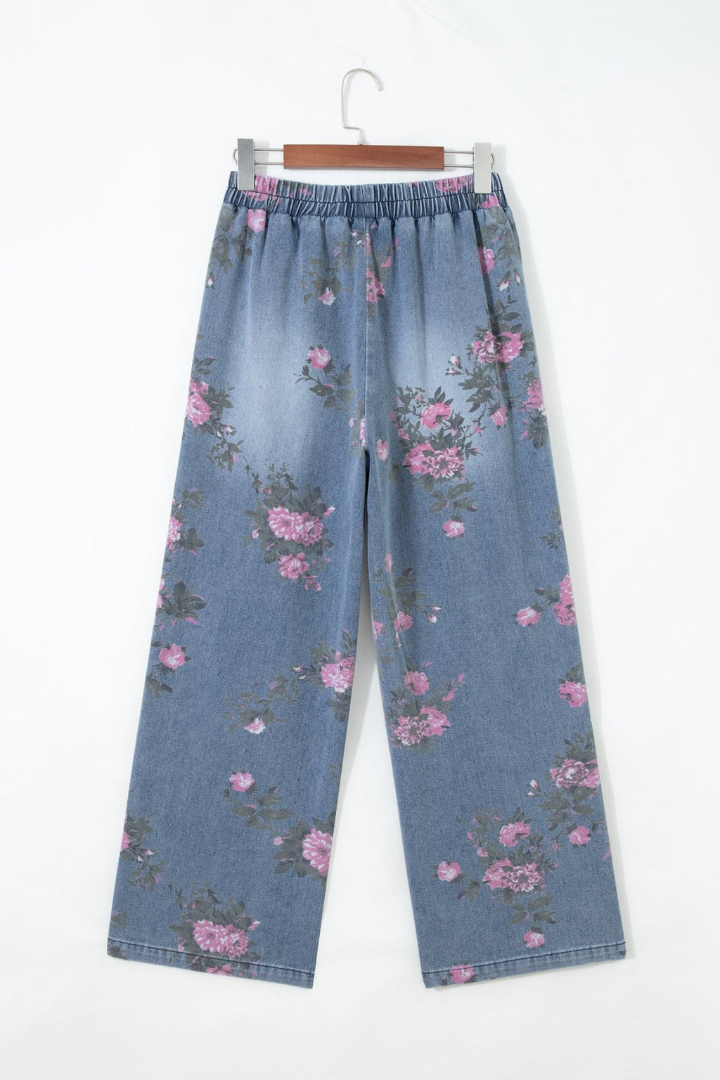 Floral Denim Elastic Waist Straight Leg Jeans - Rooted & Reckless Co.