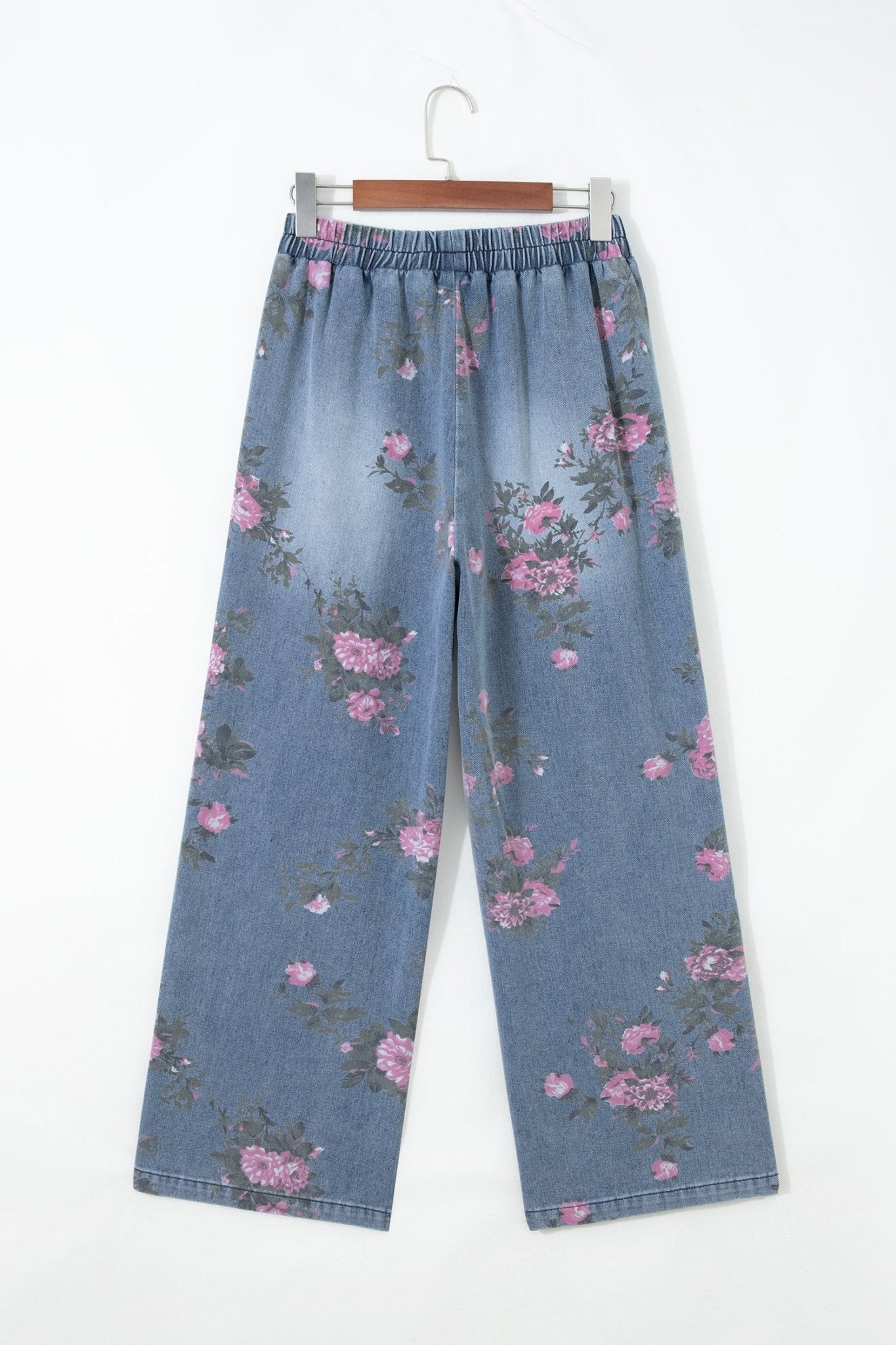 Floral Denim Elastic Waist Straight Leg Jeans - Rooted & Reckless Co.
