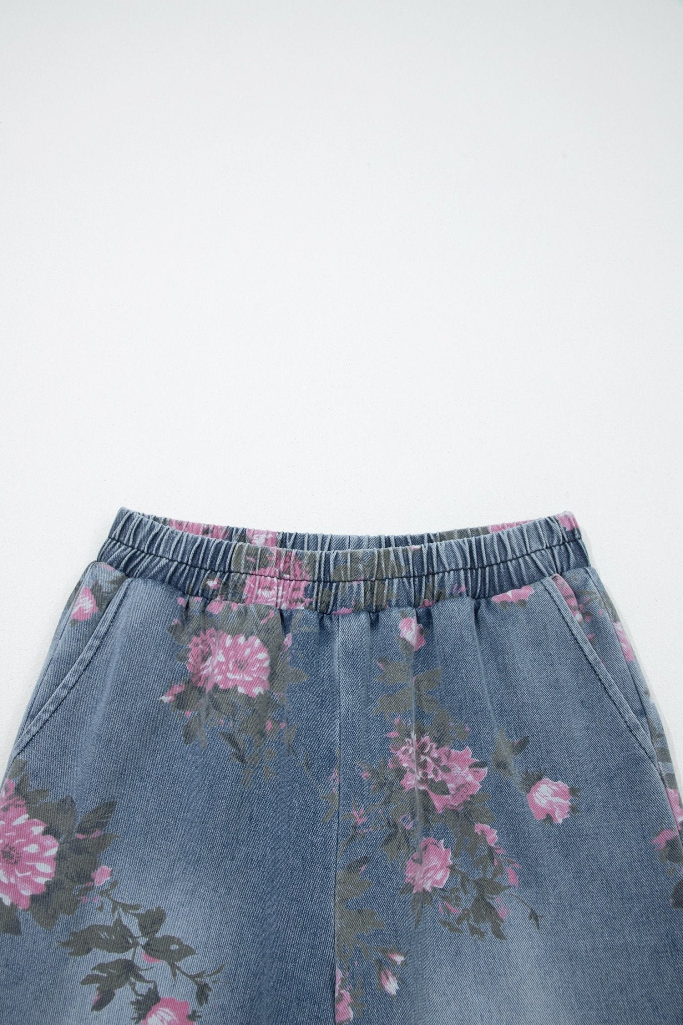 Floral Denim Elastic Waist Straight Leg Jeans - Rooted & Reckless Co.