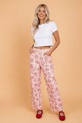 Floral Denim High Waist Pants - Rooted & Reckless Co.