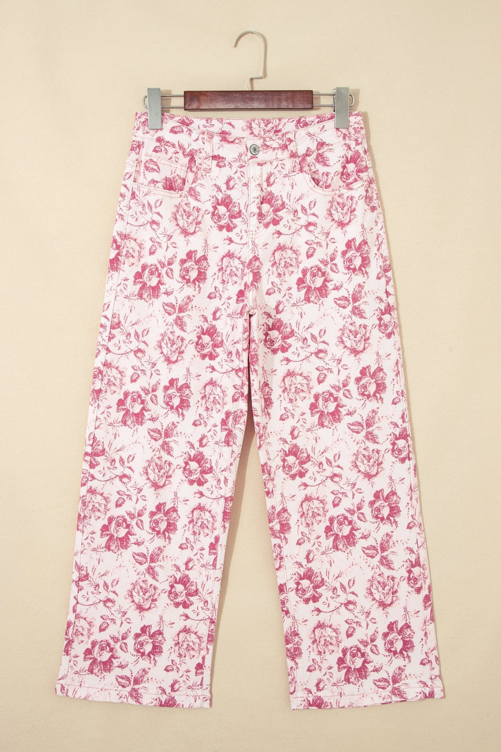 Floral Denim High Waist Pants - Rooted & Reckless Co.