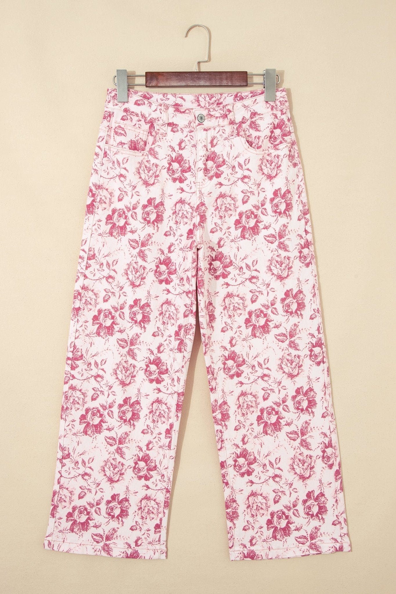Floral Denim High Waist Pants - Rooted & Reckless Co.