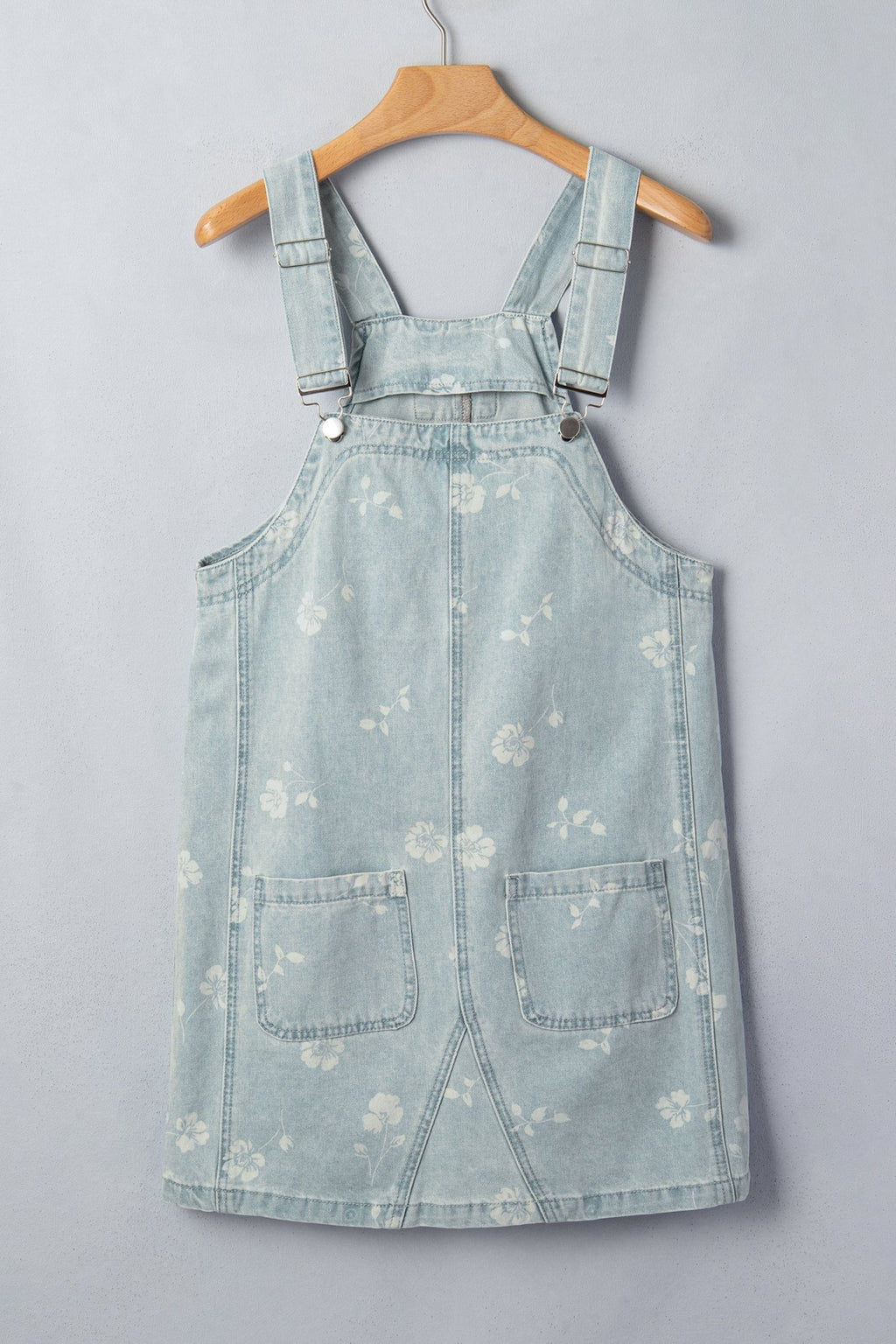 Floral Denim Patch Pocket Overall Mini Dress - Rooted & Reckless Co.